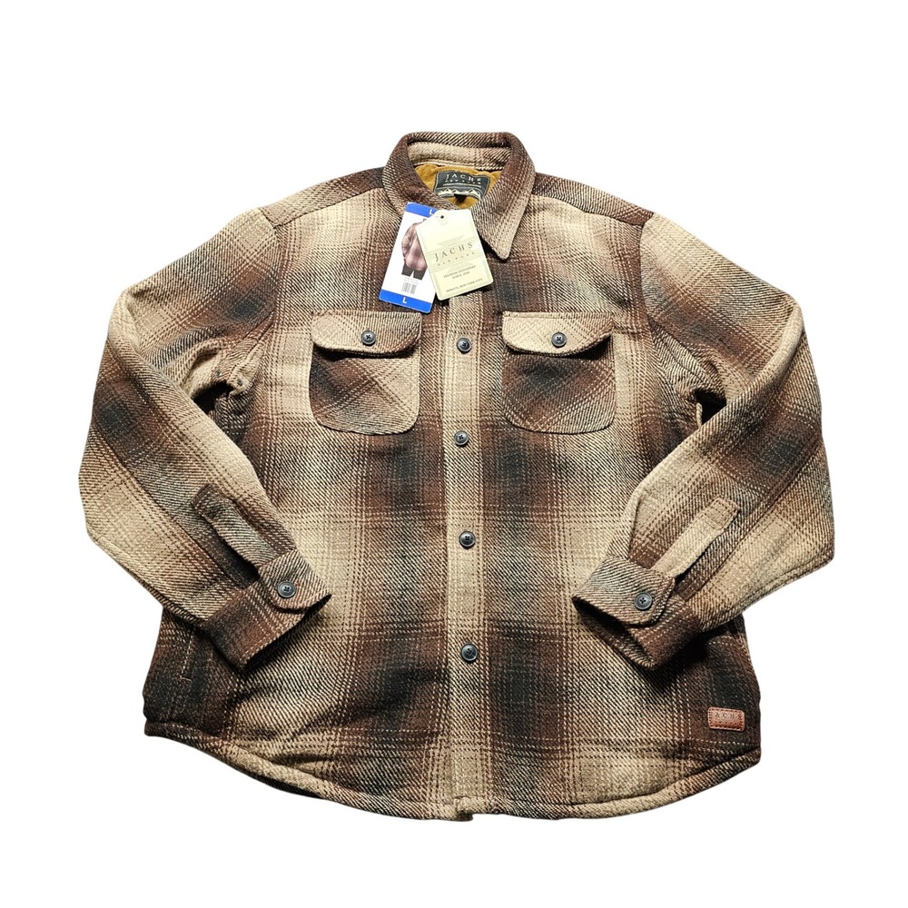 NWT Jachs New York Plaid Wool Blend Shirt Jacket Mens L Brown Outdoor Shacket